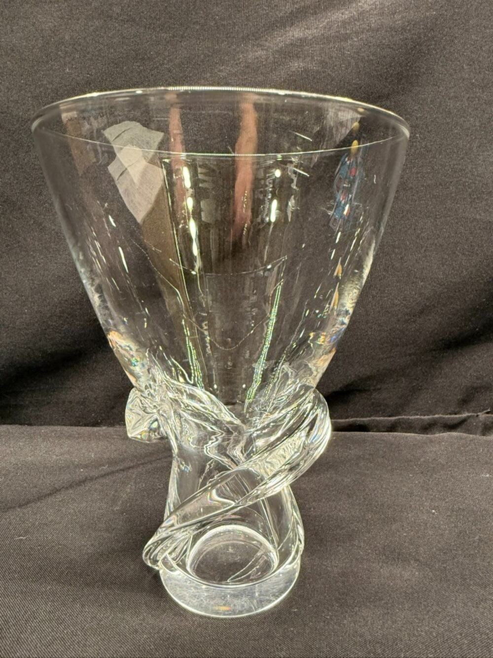 Signed Steuben Crystal Clear Glass Spiral Vase by David Pollard MCM 1955 6.5"